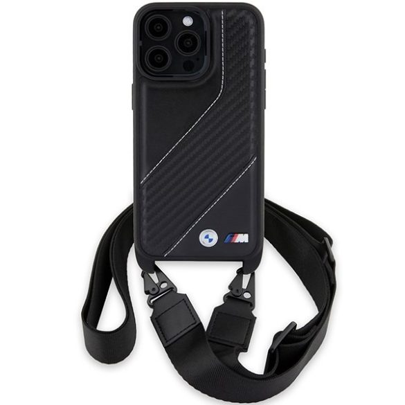 BMW BMHCP15X23PSCCK iPhone 15 Pro Max 6.7" fekete keménytok M Edition Carbon Stripe és szíj