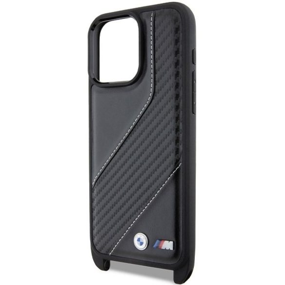 BMW BMHCP15X23PSCCK iPhone 15 Pro Max 6.7" fekete keménytok M Edition Carbon Stripe és szíj