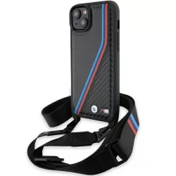   BMW BMHCP15S23PSVTK M Edition Carbon Tricolor Lines & Strap keménytok iPhone 15 - fekete