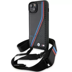   BMW BMHCP15S23PSVTK M Edition Carbon Tricolor Lines & Strap keménytok iPhone 15 - fekete