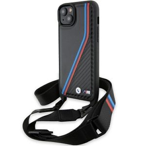 BMW BMHCP15Samsung Galaxy S23PSVTK iPhone 15 / 14 / 13 fekete keménytok M Edition Carbon Tricolor Lines & Strap