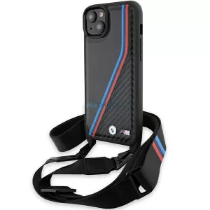BMW BMHCP15S23PSVTK M Edition Carbon Tricolor Lines & Strap keménytok iPhone 15 - fekete