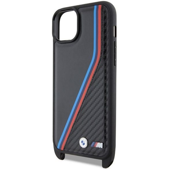 BMW BMHCP15Samsung Galaxy S23PSVTK iPhone 15 / 14 / 13 fekete keménytok M Edition Carbon Tricolor Lines & Strap