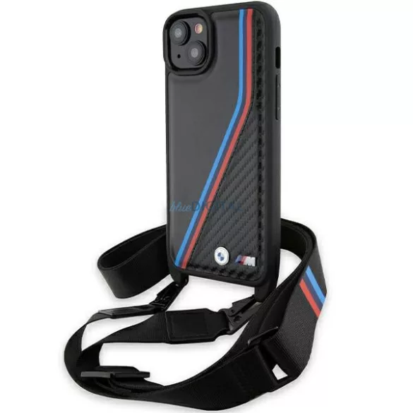 BMW BMHCP15M23PSVTK iPhone 15 Plus 6.7" fekete keménytok M Edition Carbon Tricolor Lines & Stra