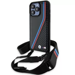   BMW BMHCP15L23PSVTK iPhone 15 Pro 6.1" fekete keménytok M Edition Carbon Tricolor Lines & Strap