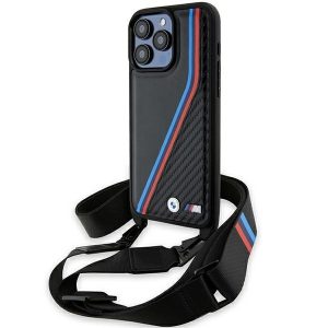 BMW BMHCP15L23PSVTK iPhone 15 Pro 6.1" fekete keménytok M Edition Carbon Tricolor Lines & Strap