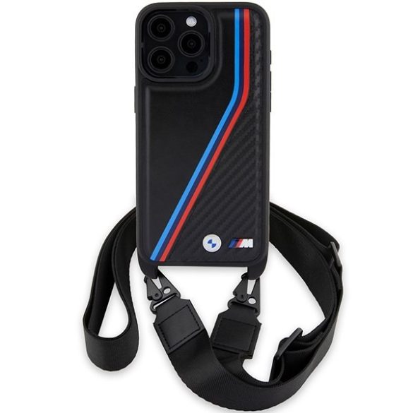 BMW BMHCP15L23PSVTK iPhone 15 Pro 6.1" fekete keménytok M Edition Carbon Tricolor Lines & Strap