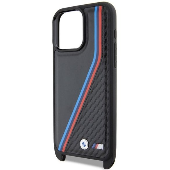 BMW BMHCP15L23PSVTK iPhone 15 Pro 6.1" fekete keménytok M Edition Carbon Tricolor Lines & Strap