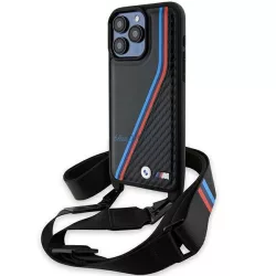   BMW BMHCP15X23PSVTK iPhone 15 Pro Max 6.7" fekete keménytok M Edition Carbon Tricolor Lines & Strap