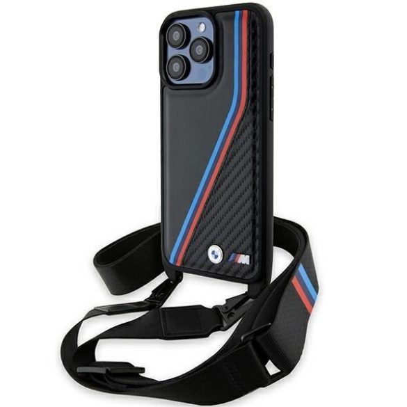 BMW BMHCP15X23PSVTK iPhone 15 Pro Max 6.7" fekete keménytok M Edition Carbon Tricolor Lines & Strap