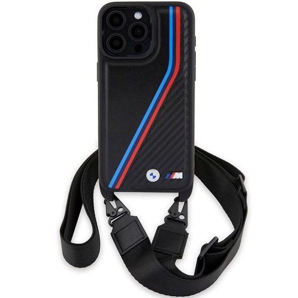 BMW BMHCP15X23PSVTK iPhone 15 Pro Max 6.7" fekete keménytok M Edition Carbon Tricolor Lines & Strap