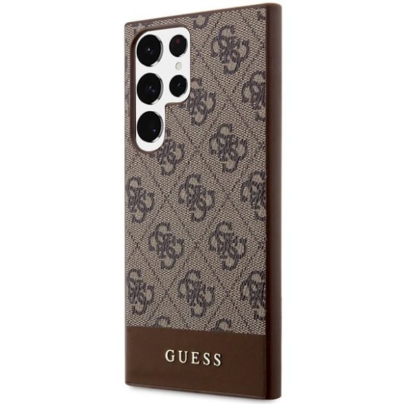 Guess GUHCS24LG4GLBR S24 Ultra S928 barna keménytok 4G Stripe kollekció