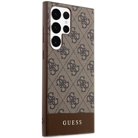 Guess GUHCS24LG4GLBR S24 Ultra S928 barna keménytok 4G Stripe kollekció