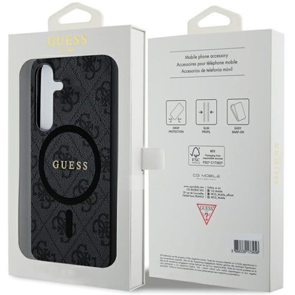 Guess GUHMS24SG4GFRK S24 S921 fekete keménytok 4G Collection bőr fém logó MagSafe