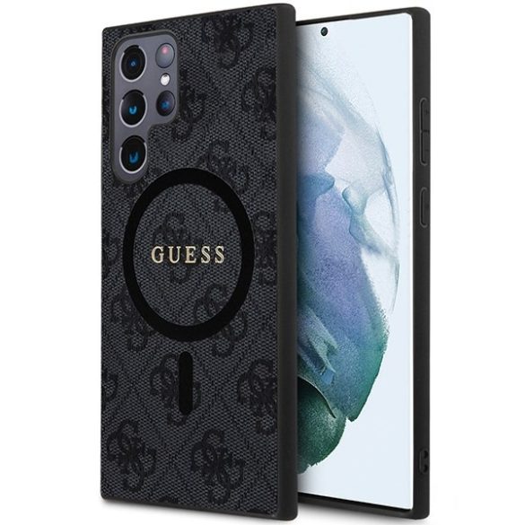 Guess GUHMS24LG4GFRK S24 Ultra S928 fekete keménytok 4G Collection bőr fém logó MagSafe