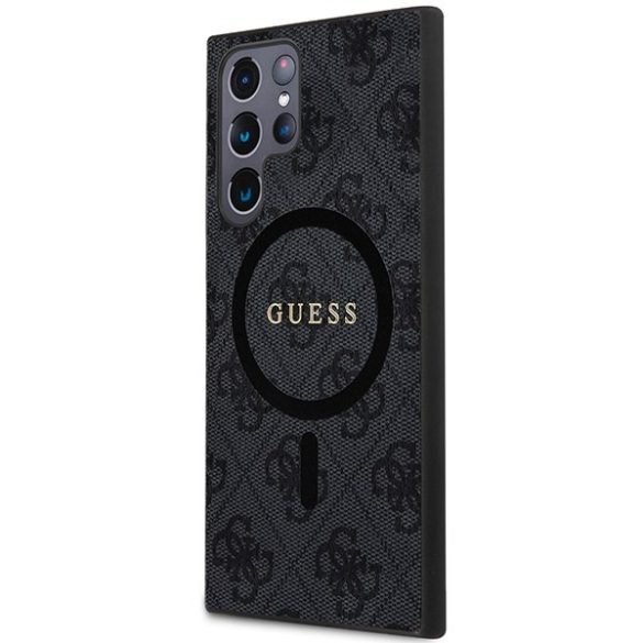 Guess GUHMS24LG4GFRK S24 Ultra S928 fekete keménytok 4G Collection bőr fém logó MagSafe