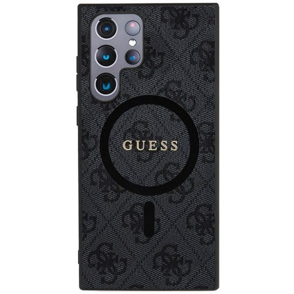 Guess GUHMS24LG4GFRK S24 Ultra S928 fekete keménytok 4G Collection bőr fém logó MagSafe