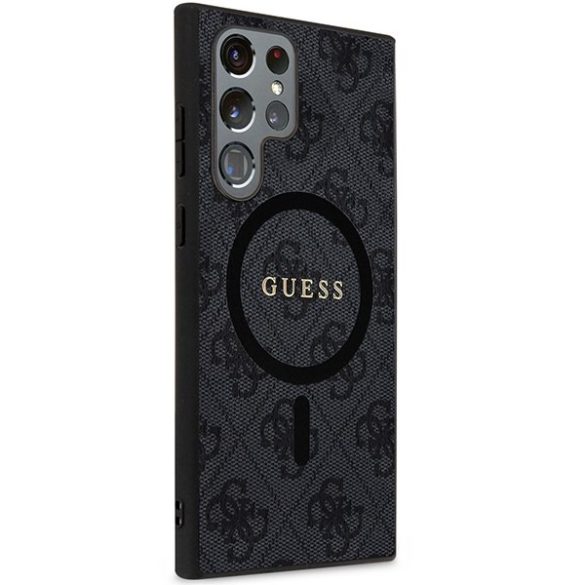 Guess GUHMS24LG4GFRK S24 Ultra S928 fekete keménytok 4G Collection bőr fém logó MagSafe