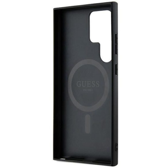 Guess GUHMS24LG4GFRK S24 Ultra S928 fekete keménytok 4G Collection bőr fém logó MagSafe