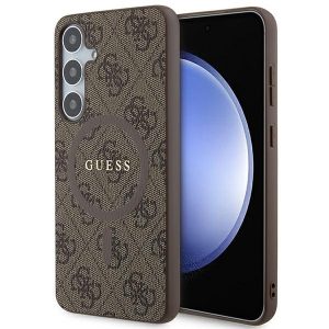 Guess GUHMS24MG4GFRW S24+ S926 barna keménytok 4G Collection bőr fém logó MagSafe