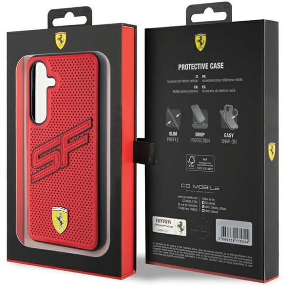 Ferrari FEHCS24SPINR Samsung S24 S921 piros keménytok perforált