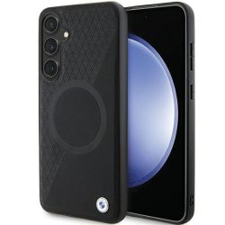   BMW BMHMS24S23RTPK Samsung S24 S921 fekete Signature Leather Half Textured & Circle MagSafe tok