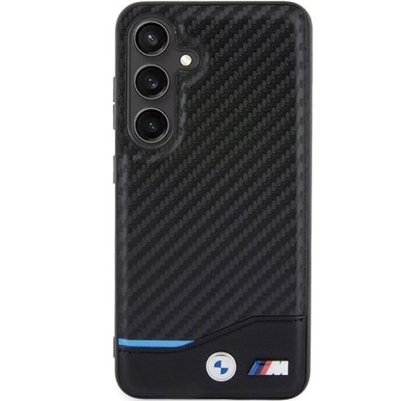 BMW BMHCS24S22NBCK Samsung S24 S921 fekete bőr Carbon tok