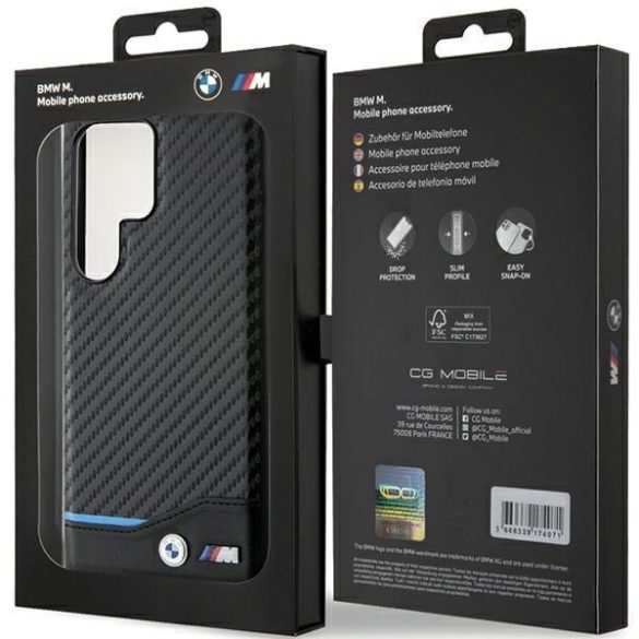 BMW BMHCS24L22NBCK Samsung S24 Ultra S928 fekete bőr Carbon tok