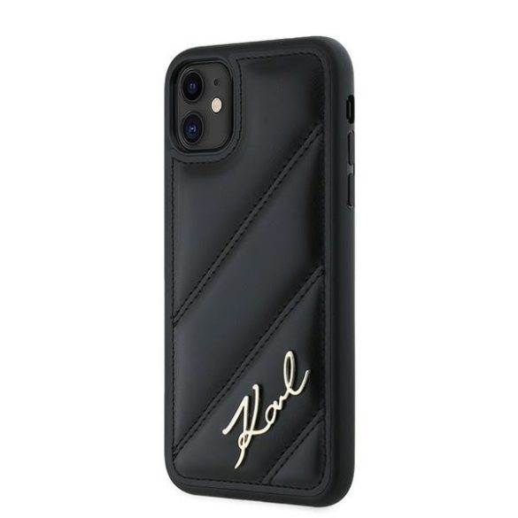 Karl Lagerfeld KLHCN61PQDSMGK Diagonal Quilted Script tok iPhone 11  - fekete