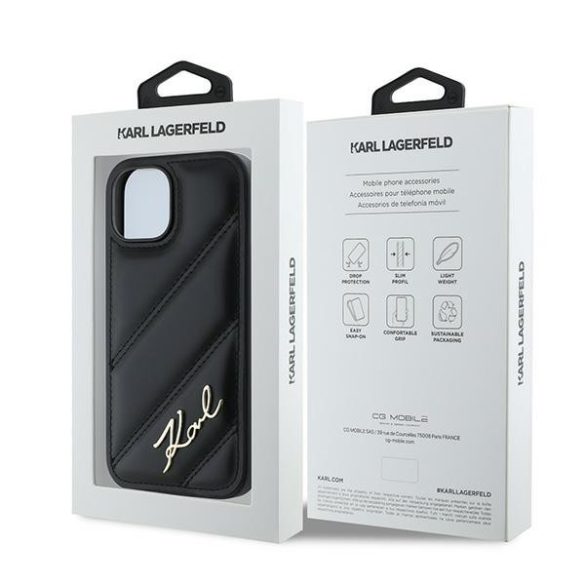 Karl Lagerfeld KLHCP13MPQDSMGK Diagonal Quilted Script tok iPhone 13 - fekete