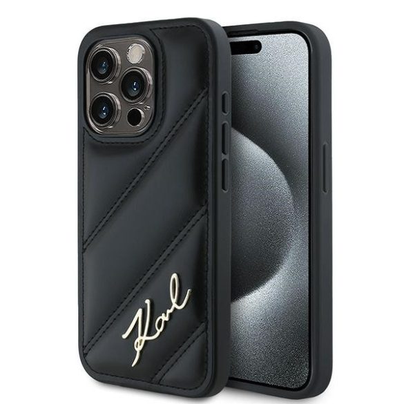 Karl Lagerfeld KLHCP13LPQDSMGK Diagonal Quilted Script tok iPhone 13 / 13 Pro - fekete