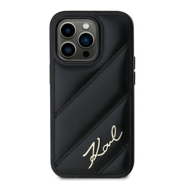 Karl Lagerfeld KLHCP13LPQDSMGK Diagonal Quilted Script tok iPhone 13 / 13 Pro - fekete