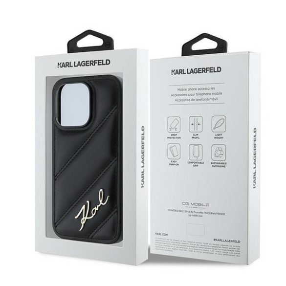 Karl Lagerfeld KLHCP13LPQDSMGK Diagonal Quilted Script tok iPhone 13 / 13 Pro - fekete