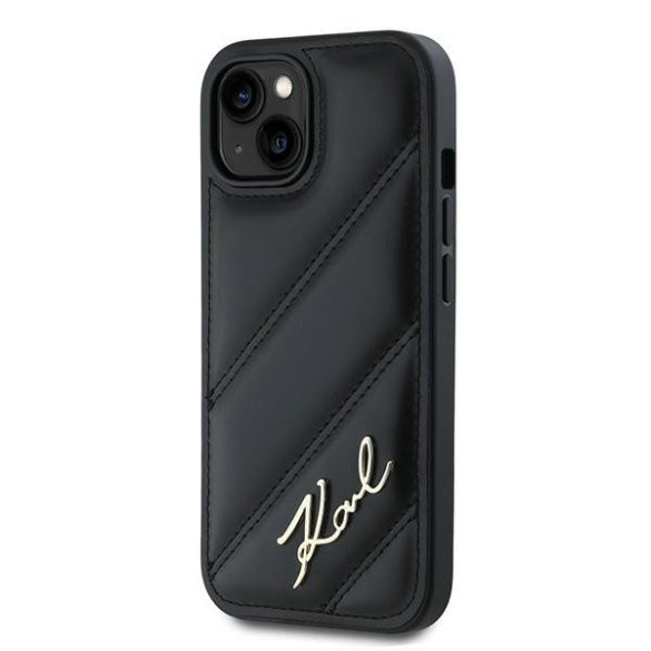 Karl Lagerfeld KLHCP14SPQDSMGK Diagonal Quilted Script tok iPhone 14/15/13 - fekete