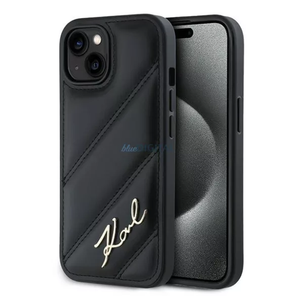 Karl Lagerfeld KLHCP15SPQDSMGK Diagonal Quilted Script tok iPhone 15 - fekete
