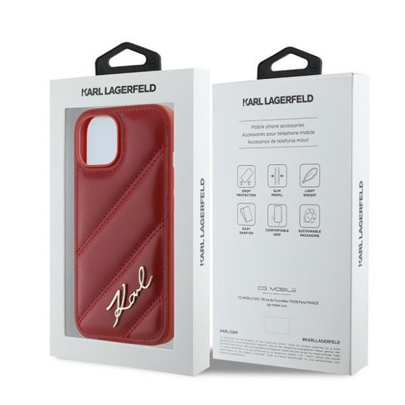 Karl Lagerfeld KLHCP15SPQDSMGR Diagonal Quilted Script tok iPhone 15/14/13 - piros