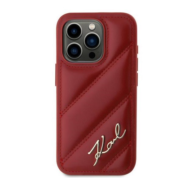 Karl Lagerfeld KLHCP15XPQDSMGR Diagonal Quilted Script tok iPhone 15 Pro Max - piros