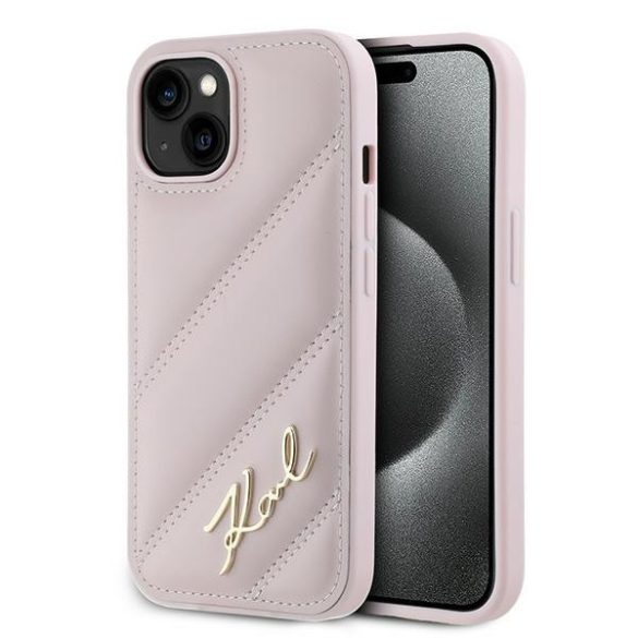 Karl Lagerfeld KLHCP14SPQDSMGP Diagonal Quilted Script tok iPhone 14/15/13 - rózsaszín