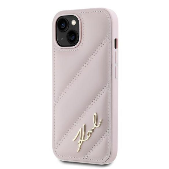 Karl Lagerfeld KLHCP14SPQDSMGP Diagonal Quilted Script tok iPhone 14/15/13 - rózsaszín