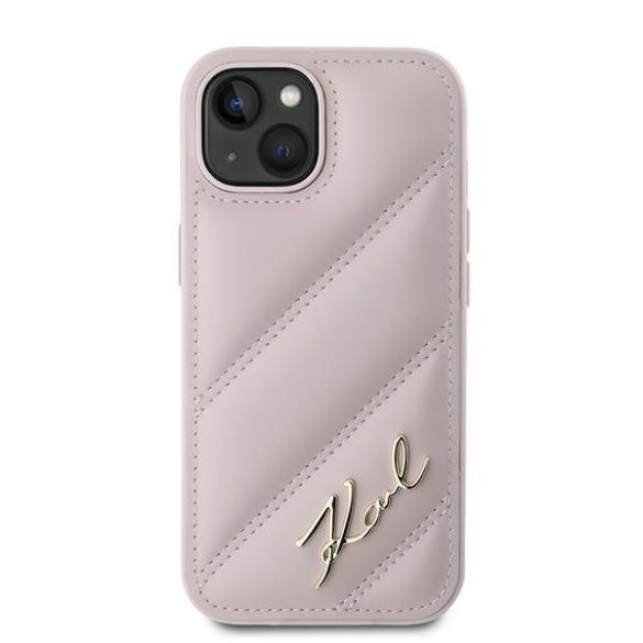 Karl Lagerfeld KLHCP14SPQDSMGP Diagonal Quilted Script tok iPhone 14/15/13 - rózsaszín