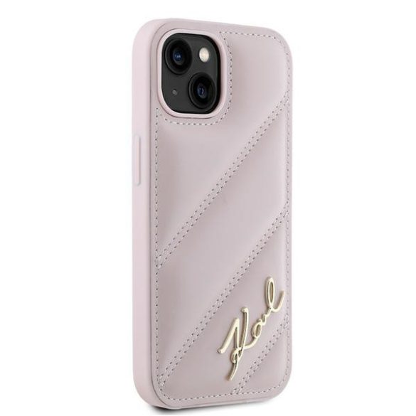 Karl Lagerfeld KLHCP14SPQDSMGP Diagonal Quilted Script tok iPhone 14/15/13 - rózsaszín