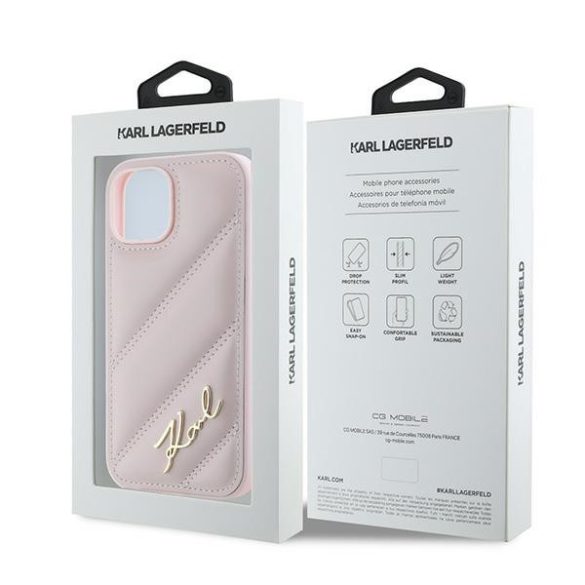 Karl Lagerfeld KLHCP14SPQDSMGP Diagonal Quilted Script tok iPhone 14/15/13 - rózsaszín