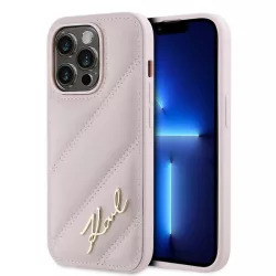   Karl Lagerfeld KLHCP14XPQDSMGP Diagonal Quilted Script tok iPhone 14 Pro Max - rózsaszín