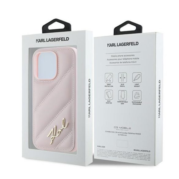 Karl Lagerfeld KLHCP14XPQDSMGP Diagonal Quilted Script tok iPhone 14 Pro Max - rózsaszín