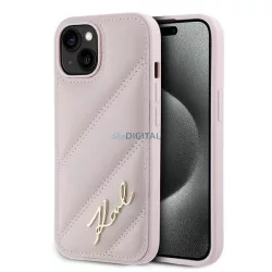   Karl Lagerfeld KLHCP15SPQDSMGP Diagonal Quilted Script tok iPhone 15 - rózsaszín