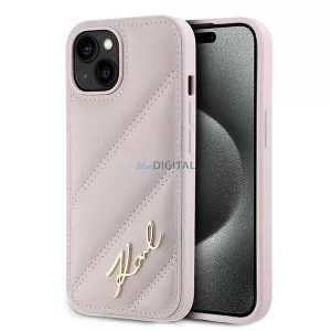 Karl Lagerfeld KLHCP15SPQDSMGP Diagonal Quilted Script tok iPhone 15 - rózsaszín