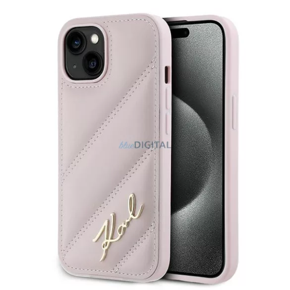 Karl Lagerfeld KLHCP15MPQDSMGP Diagonal Quilted Script tok iPhone 15 Plus - rózsaszín