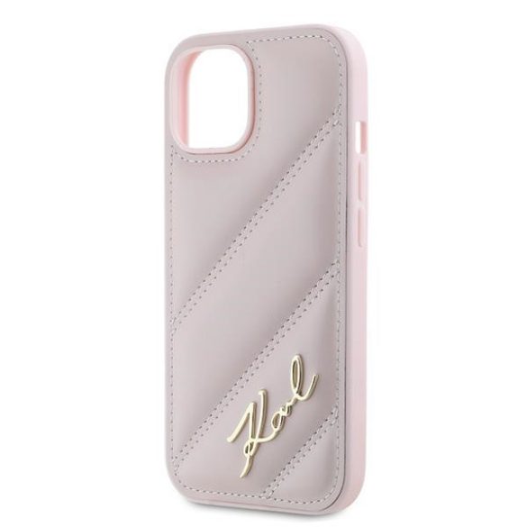 Karl Lagerfeld KLHCP15MPQDSMGP Diagonal Quilted Script tok iPhone 15 Plus / 14 Plus - rózsaszín