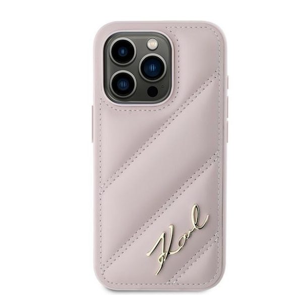 Karl Lagerfeld KLHCP15LPQDSMGP Diagonal Quilted Script tok iPhone 15 Pro - rózsaszín