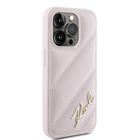 Karl Lagerfeld KLHCP15LPQDSMGP Diagonal Quilted Script tok iPhone 15 Pro - rózsaszín